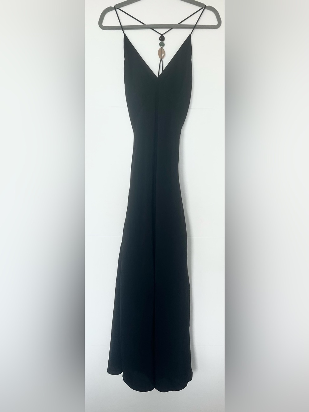 Zara Beaded Strap Midi Dress NWT Size M Black V-Neck 8372/130/800